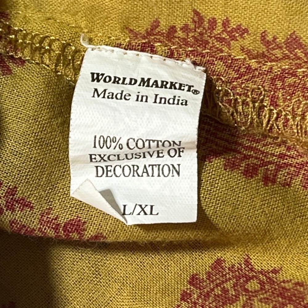 World Market Womens L/XL Yellow Paisley Cotton Tunic Blouse Boho Peasant - Picture 6 of 6